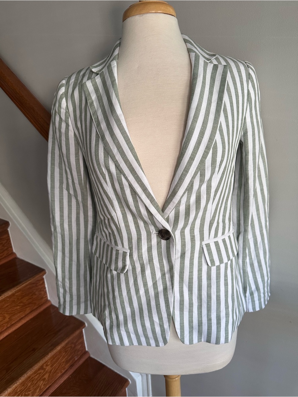 LOFT Striped Green & White Women's Blazer Linen NWT